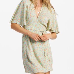 Billabong Floral Wrap Dress - Light Green and Orange NEW